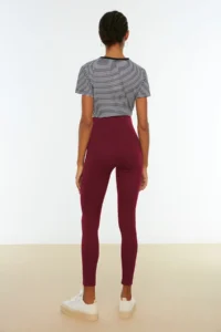TRENDYOLMİLLA Burgundy Shaping Elastic Waist High Waist Flexible Knitting Leggings - Image 9