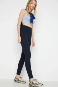 TRENDYOLMİLLA Navy Blue Shaping Elastic Waist High Waist Knitting Leggings - Image 4