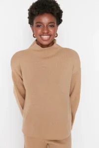 TRENDYOLMİLLA Camel Dog collar Knitwear Top and Bottom Set - Image 2