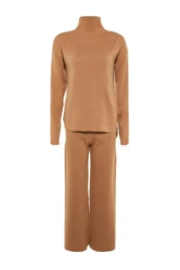 TRENDYOLMİLLA Camel Dog collar Knitwear Top and Bottom Set - Image 6