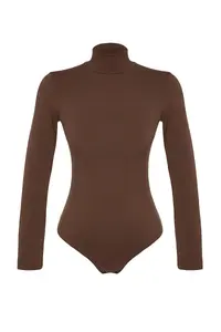 TRENDYOLMİLLA Brown Turtleneck snaps Knitting Bodysuit .D.0008 - Image 11