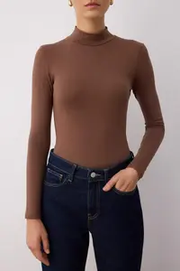 TRENDYOLMİLLA Brown Turtleneck snaps Knitting Bodysuit .D.0008 - Image 3