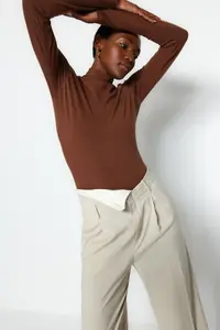 TRENDYOLMİLLA Brown Turtleneck snaps Knitting Bodysuit .D.0008 - Image 6