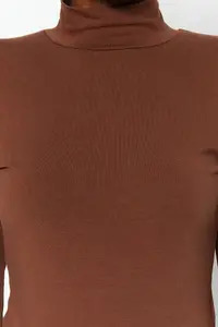 TRENDYOLMİLLA Brown Turtleneck snaps Knitting Bodysuit .D.0008 - Image 8