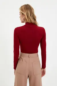 TRENDYOLMİLLA Burgundy Dog collar snaps Knitting Bodysuit .D.0008 - Image 5
