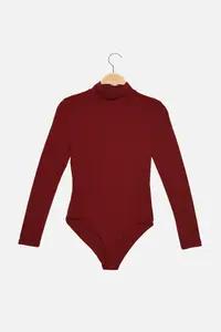 TRENDYOLMİLLA Burgundy Dog collar snaps Knitting Bodysuit .D.0008 - Image 6