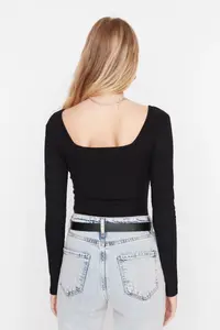 TRENDYOLMİLLA Black Square Neck Long Sleeve Ribbed Flexible snaps Knitting Bodysuit .D.0022 - Image 5