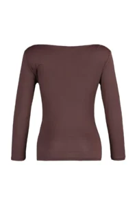TRENDYOLMİLLA Brown Fitted Long Sleeve Boat Neck Viscous Flexible Knitting Blouse - Image 8