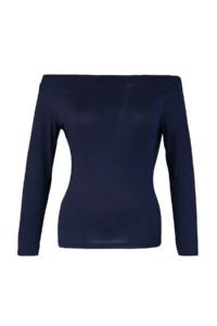 TRENDYOLMİLLA Navy Blue Fitted Long Sleeve Boat Neck Viscous Flexible Knitting Blouse - Image 6
