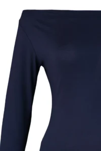 TRENDYOLMİLLA Navy Blue Fitted Long Sleeve Boat Neck Viscous Flexible Knitting Blouse - Image 7