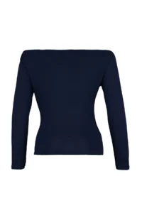 TRENDYOLMİLLA Navy Blue Fitted Long Sleeve Boat Neck Viscous Flexible Knitting Blouse - Image 8