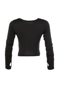 TRENDYOLMİLLA Black Crop Window/Cut Out and Thumb Hole Detailed Knitting Sports Top/Blouse - Image 8
