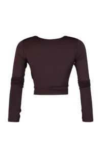 TRENDYOLMİLLA Dark Brown Crop Window/Cut Out and Thumb Hole Detailed Knitting Sports Top/Blouse - Image 8
