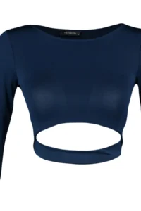 TRENDYOLMİLLA Dark Navy Crop Window/Cut Out and Thumb Hole Detailed Knitting Sports Top/Blouse - Image 7