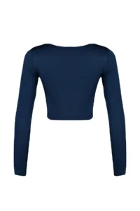 TRENDYOLMİLLA Dark Navy Crop Window/Cut Out and Thumb Hole Detailed Knitting Sports Top/Blouse - Image 8