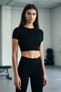 TRENDYOLMİLLA Black Crop Lightly Supported Soft textured Crew Neck Knitting Sports Top/Blouse
