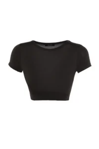TRENDYOLMİLLA Black Crop Lightly Supported Soft textured Crew Neck Knitting Sports Top/Blouse - Image 2