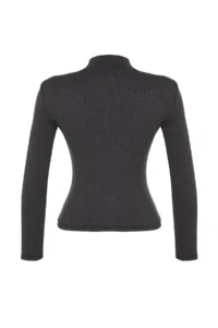 TRENDYOLMİLLA Dark Anthracite Fitted Dog collar Long Sleeve Ribbed Flexible Knitting Blouse - Image 10
