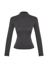 TRENDYOLMİLLA Dark Anthracite Fitted Dog collar Long Sleeve Ribbed Flexible Knitting Blouse - Image 8