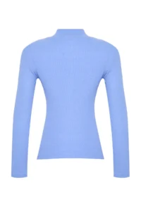 TRENDYOLMİLLA Mavi Fitted Dog collar Long Sleeve Ribbed Flexible Knitting Blouse - Image 8