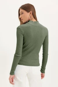 TRENDYOLMİLLA Khaki Fitted Dog collar Long Sleeve Ribbed Flexible Knitting Blouse - Image 5