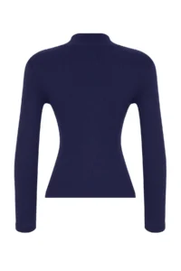 TRENDYOLMİLLA Navy Blue Fitted Dog collar Long Sleeve Ribbed Flexible Knitting Blouse - Image 9