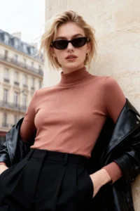 TRENDYOLMİLLA Dusty Rose Fitted Dog collar Long Sleeve Ribbed Flexible Knitting Blouse