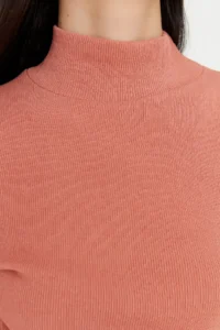 TRENDYOLMİLLA Dusty Rose Fitted Dog collar Long Sleeve Ribbed Flexible Knitting Blouse - Image 11