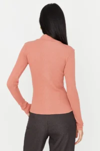 TRENDYOLMİLLA Dusty Rose Fitted Dog collar Long Sleeve Ribbed Flexible Knitting Blouse - Image 12