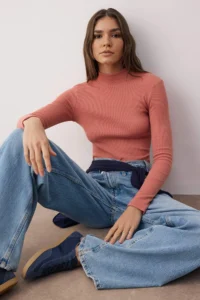 TRENDYOLMİLLA Dusty Rose Fitted Dog collar Long Sleeve Ribbed Flexible Knitting Blouse - Image 3
