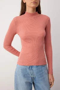 TRENDYOLMİLLA Dusty Rose Fitted Dog collar Long Sleeve Ribbed Flexible Knitting Blouse - Image 4