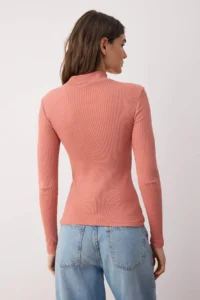 TRENDYOLMİLLA Dusty Rose Fitted Dog collar Long Sleeve Ribbed Flexible Knitting Blouse - Image 5