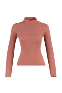 TRENDYOLMİLLA Dusty Rose Fitted Dog collar Long Sleeve Ribbed Flexible Knitting Blouse - Image 7