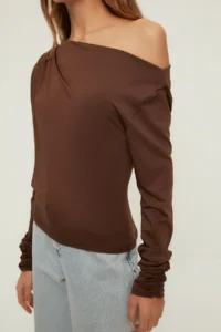 TRENDYOLMİLLA Brown Asymmetric Collar Flowy Flexible Knitting Blouse - Image 3