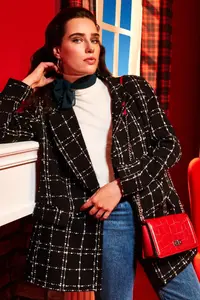 TRENDYOLMİLLA Black Tweed Regular Weaving Plaid Blazer Jacket