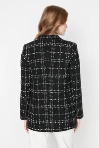 TRENDYOLMİLLA Black Tweed Regular Weaving Plaid Blazer Jacket - Image 6