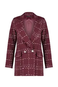 TRENDYOLMİLLA Burgundy Oversized Weaving Plaid Blazer Jacket - Image 7