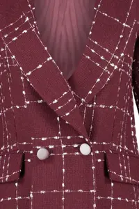 TRENDYOLMİLLA Burgundy Oversized Weaving Plaid Blazer Jacket - Image 8