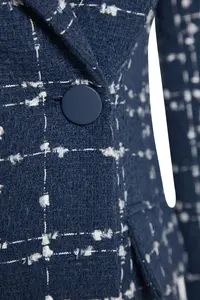 TRENDYOLMİLLA Navy Blue Tweed Regular Weaving Plaid Blazer Jacket - Image 7
