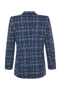 TRENDYOLMİLLA Navy Blue Tweed Regular Weaving Plaid Blazer Jacket - Image 8