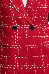 TRENDYOLMİLLA Red Oversized Weaving Plaid Blazer Jacket - Image 4