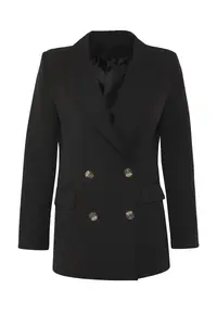 TRENDYOLMİLLA Black Oversized Lined Double breasted Kapama Weaving Blazer Jacket - Image 10