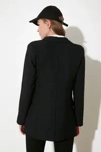 TRENDYOLMİLLA Black Oversized Lined Double breasted Kapama Weaving Blazer Jacket - Image 6