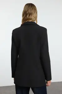 TRENDYOLMİLLA Black Oversized Lined Double breasted Kapama Weaving Blazer Jacket - Image 8