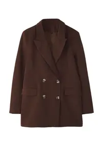 TRENDYOLMİLLA Dark Brown Lined Double breasted Kapama Weaving Blazer Jacket - Image 7