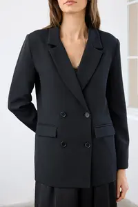 TRENDYOLMİLLA Black Regular Lined Button Detailed Weaving Blazer Jacket - Image 3