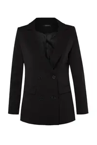TRENDYOLMİLLA Black Regular Lined Button Detailed Weaving Blazer Jacket - Image 6