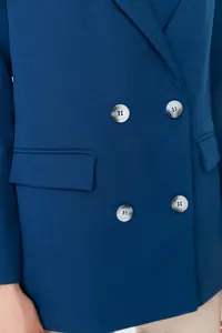 TRENDYOLMİLLA Indigo Regular Lined Double breasted Kapama Weaving Blazer Jacket - Image 10