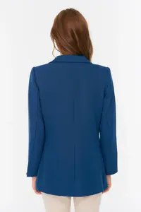 TRENDYOLMİLLA Indigo Regular Lined Double breasted Kapama Weaving Blazer Jacket - Image 11