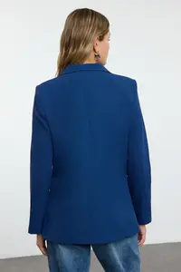 TRENDYOLMİLLA Indigo Regular Lined Double breasted Kapama Weaving Blazer Jacket - Image 6